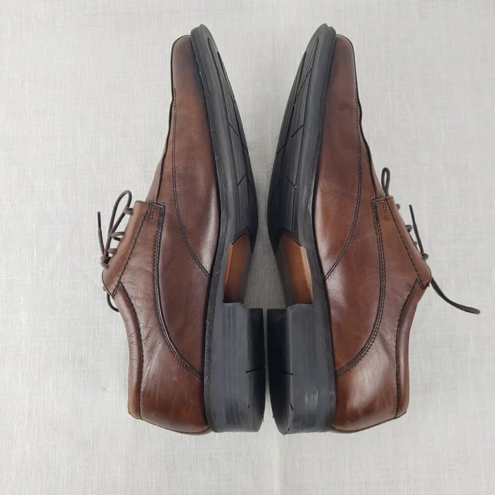 Johnston & Murphy Mens 13 Brown Leather Bicycle Toe Derby Lace Up Dress Shoes
